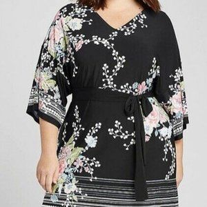 NWOT Lane Bryant Black Belted Kimono Shift Dress